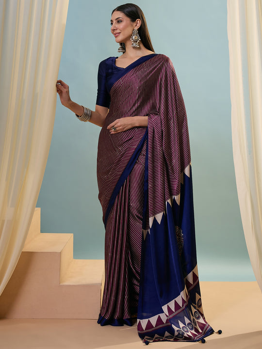 Wine Semi Modal Saree With Blouse Piece