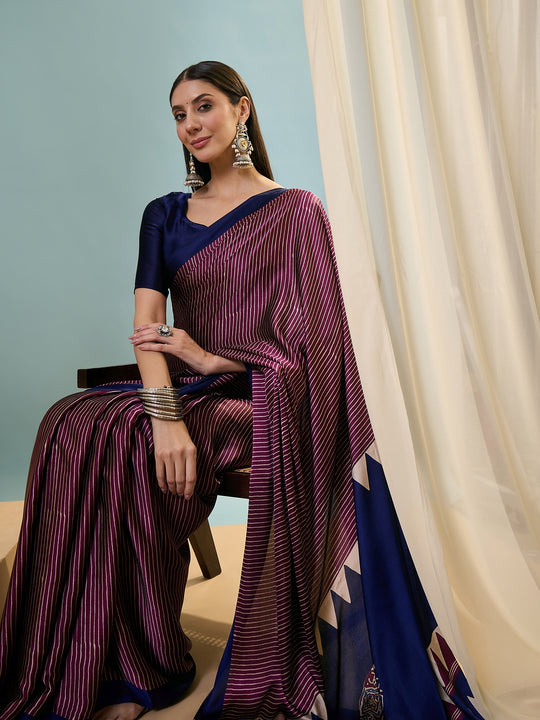 Wine Semi Modal Saree With Blouse Piece