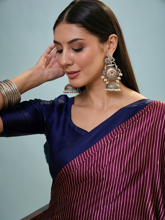 Wine Semi Modal Saree With Blouse Piece