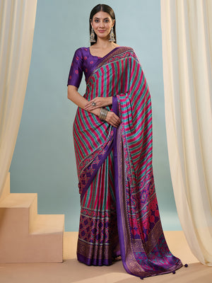 Purple Semi Modal Saree With Blouse Piece