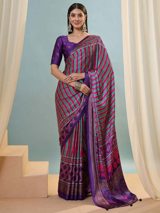 Purple Semi Modal Saree With Blouse Piece