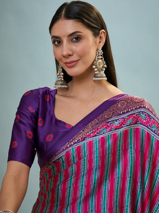 Purple Semi Modal Saree With Blouse Piece