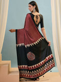 Maroon Semi Modal Saree With Blouse Piece