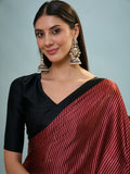 Maroon Semi Modal Saree With Blouse Piece
