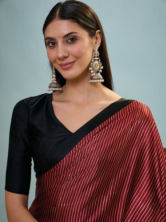 Maroon Semi Modal Saree With Blouse Piece