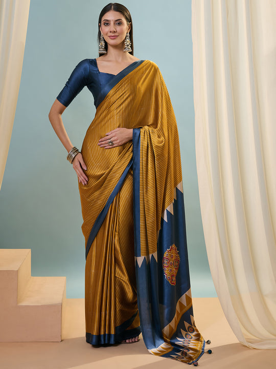 Yellow Semi Modal Saree With Blouse Piece