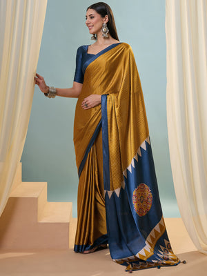 Yellow Semi Modal Saree With Blouse Piece