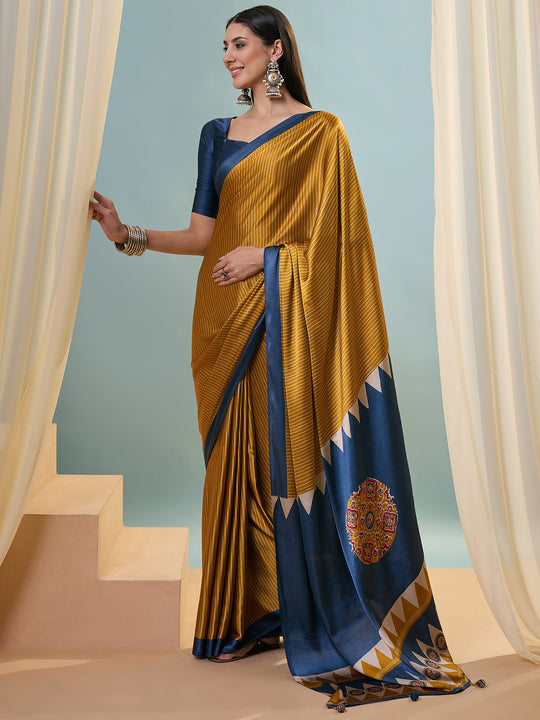 Yellow Semi Modal Saree With Blouse Piece