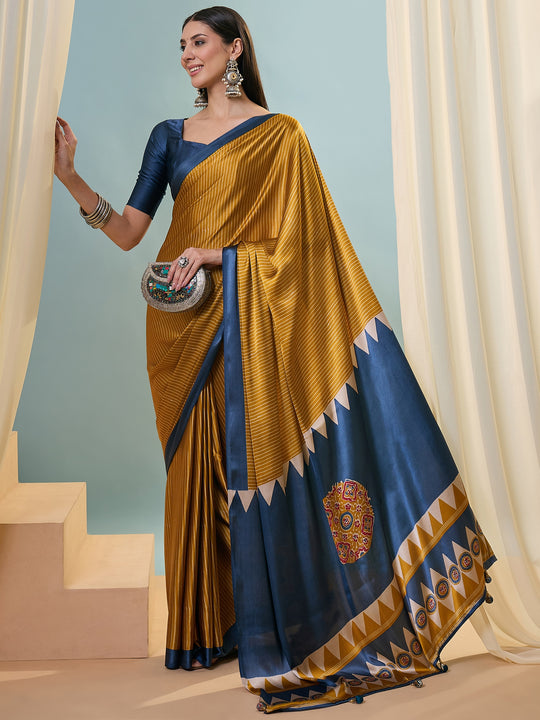 Yellow Semi Modal Saree With Blouse Piece