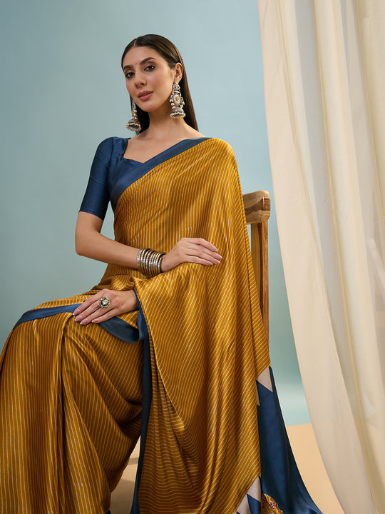 Yellow Semi Modal Saree With Blouse Piece