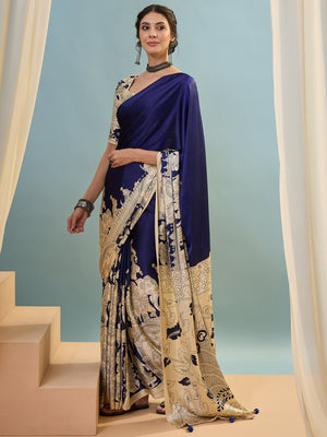 Blue Semi Modal Saree With Blouse Piece
