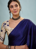 Blue Semi Modal Saree With Blouse Piece
