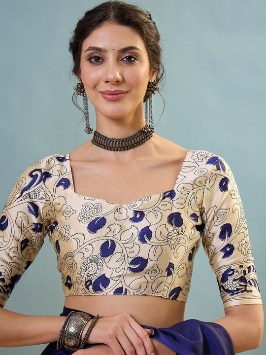 Blue Semi Modal Saree With Blouse Piece