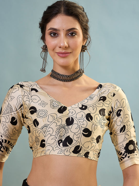 Black Semi Modal Saree With Blouse Piece