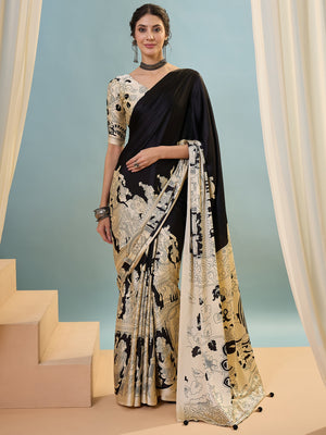 Black Semi Modal Saree With Blouse Piece