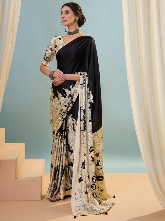 Black Semi Modal Saree With Blouse Piece