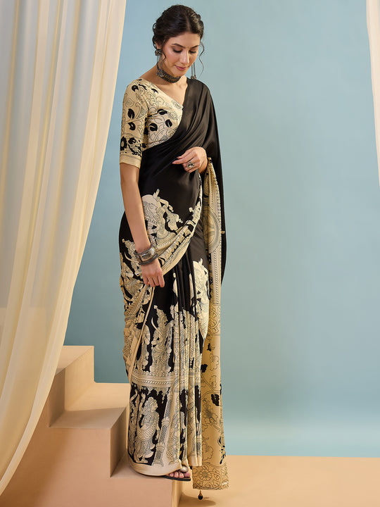 Black Semi Modal Saree With Blouse Piece
