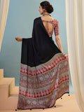 Black Semi Modal Saree With Blouse Piece
