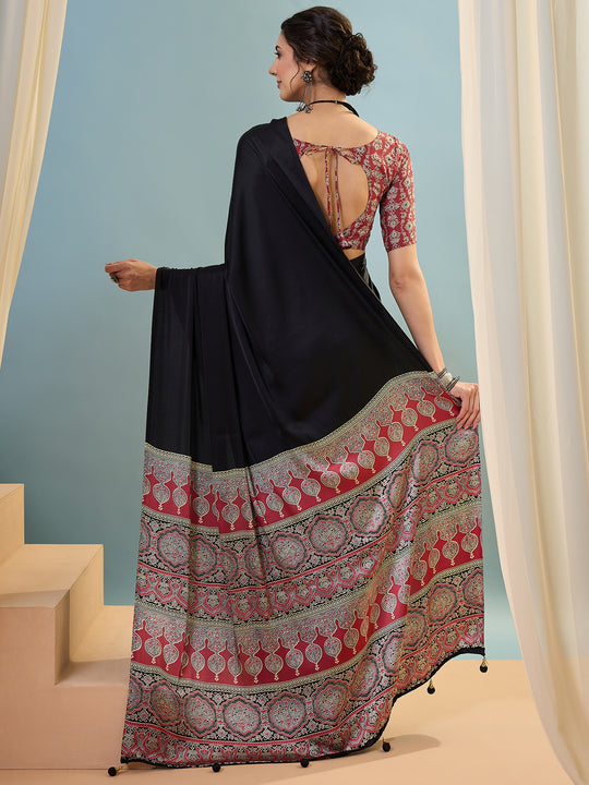 Black Semi Modal Saree With Blouse Piece