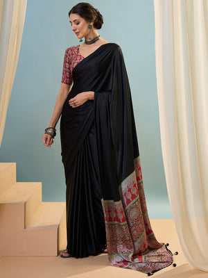 Black Semi Modal Saree With Blouse Piece
