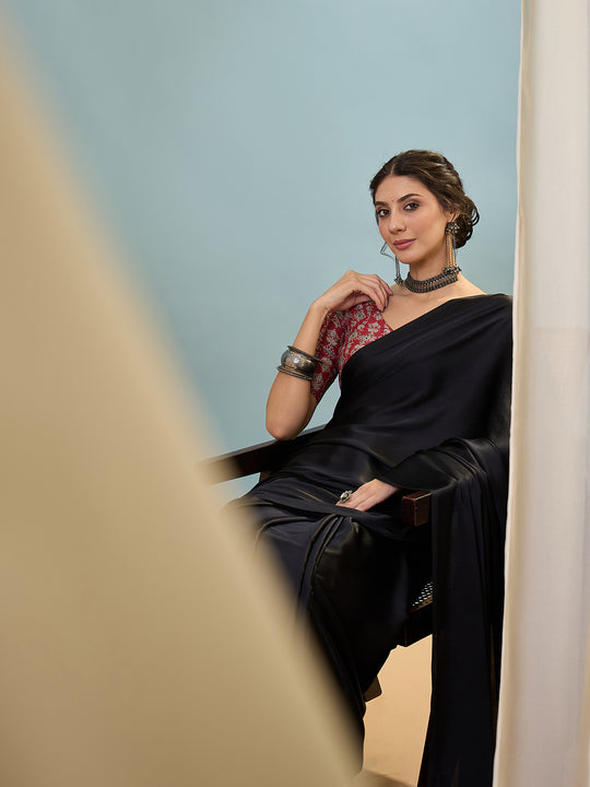 Black Semi Modal Saree With Blouse Piece