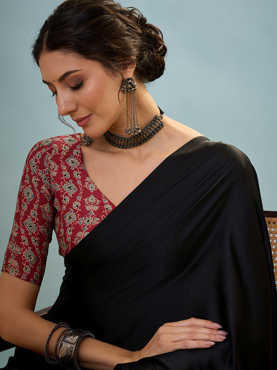 Black Semi Modal Saree With Blouse Piece