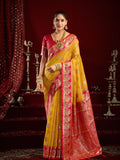 Yellow Soft Silk Fancy Modal Banarasi Jari With Zhallar Saree With Blouse Piece