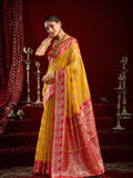 Yellow Soft Silk Fancy Modal Banarasi Jari With Zhallar Saree With Blouse Piece