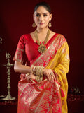 Yellow Soft Silk Fancy Modal Banarasi Jari With Zhallar Saree With Blouse Piece