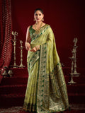 Green Soft Silk Fancy Modal Banarasi Jari With Zhallar Saree With Blouse Piece