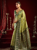 Green Soft Silk Fancy Modal Banarasi Jari With Zhallar Saree With Blouse Piece