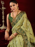 Green Soft Silk Fancy Modal Banarasi Jari With Zhallar Saree With Blouse Piece