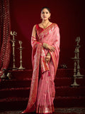 Pink Soft Silk Fancy Modal Banarasi Jari With Zhallar Saree With Blouse Piece
