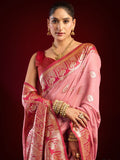 Pink Soft Silk Fancy Modal Banarasi Jari With Zhallar Saree With Blouse Piece