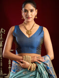 Sky Blue Soft Silk Fancy Modal Banarasi Jari With Zhallar Saree With Blouse Piece