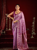 Lavender Soft Silk Fancy Modal Banarasi Jari With Zhallar Saree With Blouse Piece