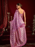 Lavender Soft Silk Fancy Modal Banarasi Jari With Zhallar Saree With Blouse Piece