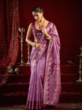 Lavender Soft Silk Fancy Modal Banarasi Jari With Zhallar Saree With Blouse Piece