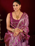 Lavender Soft Silk Fancy Modal Banarasi Jari With Zhallar Saree With Blouse Piece
