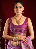 Lavender Soft Silk Fancy Modal Banarasi Jari With Zhallar Saree With Blouse Piece