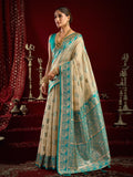 Cream Soft Silk Fancy Modal Banarasi Jari With Zhallar Saree With Blouse Piece