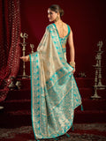 Cream Soft Silk Fancy Modal Banarasi Jari With Zhallar Saree With Blouse Piece