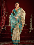Cream Soft Silk Fancy Modal Banarasi Jari With Zhallar Saree With Blouse Piece