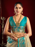 Cream Soft Silk Fancy Modal Banarasi Jari With Zhallar Saree With Blouse Piece