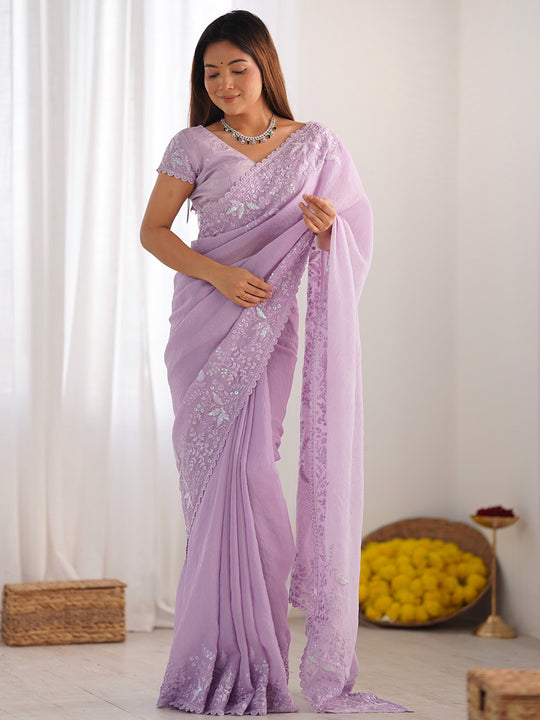 Lavender Tissue Silk Saree With Blouse Piece