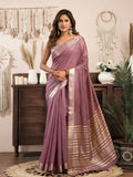 Lavender Khadi Cotton With Brocade Blouse & Zhallar Saree With Blouse Piece