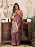 Lavender Khadi Cotton With Brocade Blouse & Zhallar Saree With Blouse Piece