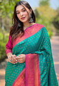 Green  Banarasi Silk Blend Saree With Blouse Piece