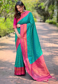 Green  Banarasi Silk Blend Saree With Blouse Piece
