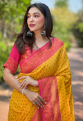 Yellow Banarasi Silk Blend Saree With Blouse Piece
